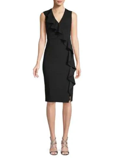 Shop Calvin Klein Asymmetrical Ruffle Sheath Dress In Black