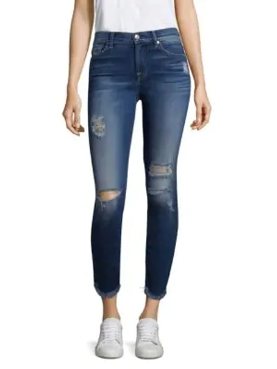 Shop 7 For All Mankind Ankle Skinny Ripped Raw Hem Jeans In Liberty