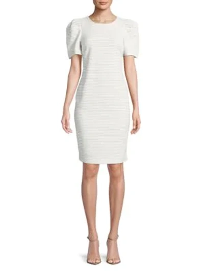 Shop Calvin Klein Stripe Puff-sleeve Dress In White