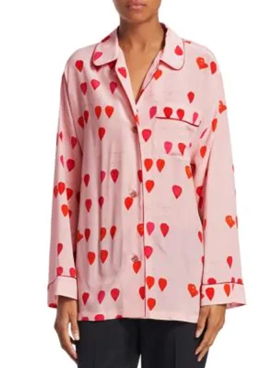 Shop Alexander Mcqueen Silk Petal Print Pajama Shirt In Pink Red Lipstick
