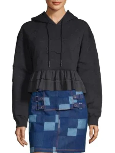 Shop Opening Ceremony Ruffle-hem Hoodie In Black