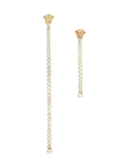 Shop Versace Asymmetrical Crystal Medusa Earrings In Light Gold