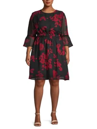 Shop Abs By Allen Schwartz Plus Floral A-line Dress In Abstract Floral