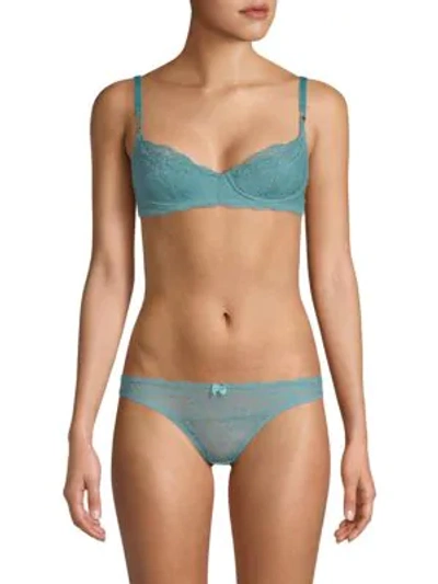 Shop Stella Mccartney Poppy Playing Lace Contour Bra In Vintage Blue