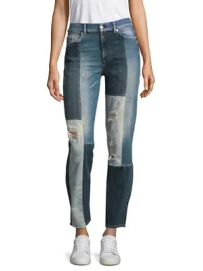 Shop 7 For All Mankind Distressed Patchwork Jeans In Indigo Patch