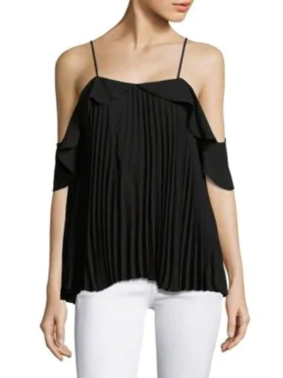 Shop Delfi Collective Emmy Pleated Cold-shoulder Top In Black