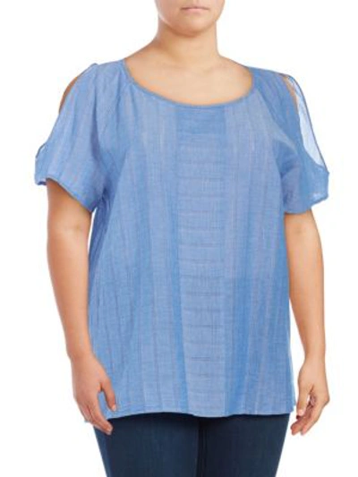 Shop Vince Camuto Striped Short-sleeve Cold-shoulder Top In Royal Blue