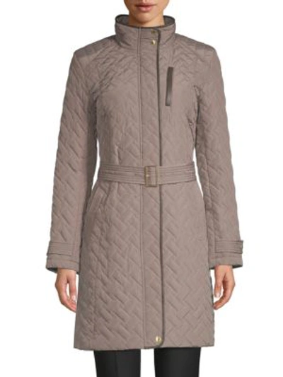 Shop Cole Haan Belted Quilted Coat In Cashew
