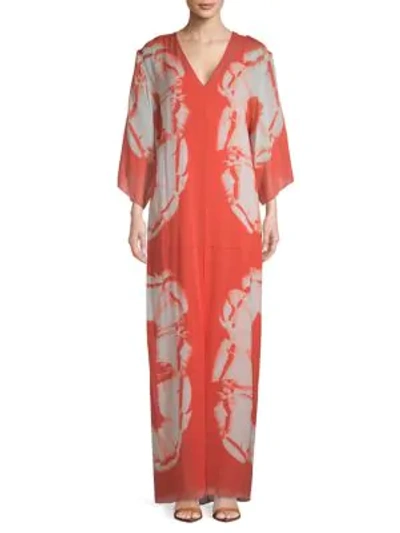 Shop Halston Heritage Printed Silk Caftan In Coral