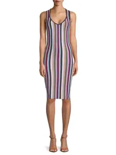 Shop Ronny Kobo Ariella Striped Bodycon Dress In Purple Multi