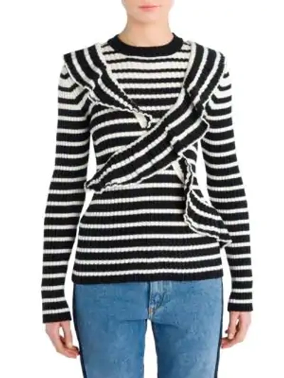 Shop Msgm Striped Knit Sweater In Black Multi