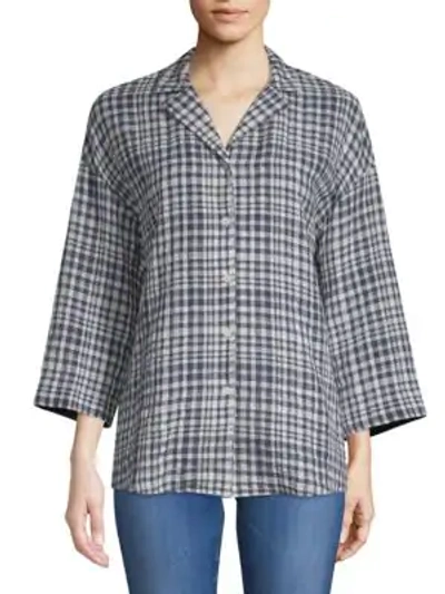 Shop Lafayette 148 Analeigh Checkered Blouse In Majolica