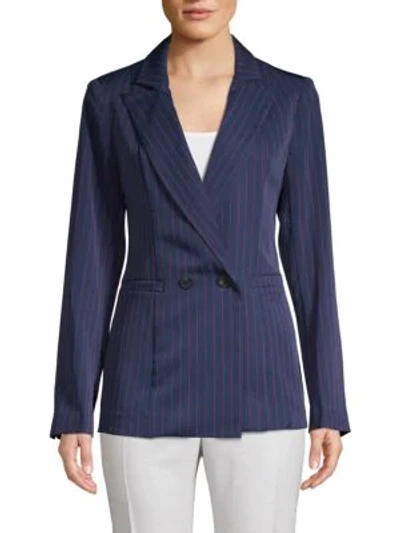 Shop Grey Lab Pinstriped Double-breasted Blazer In Navy Pink