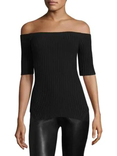 Shop Helmut Lang Ribbed Off-the-shoulder Silk Top In Black