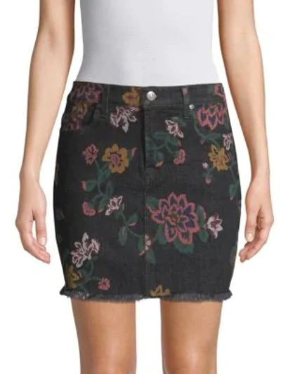Shop 7 For All Mankind Floral Denim Mini Skirt In Floral Noir