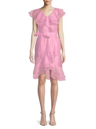 Shop Avantlook Flower Ruffle Sheath Dress In Baby Pink