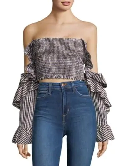 Shop Petersyn Checked Off-the-shoulder Top In Black Multi