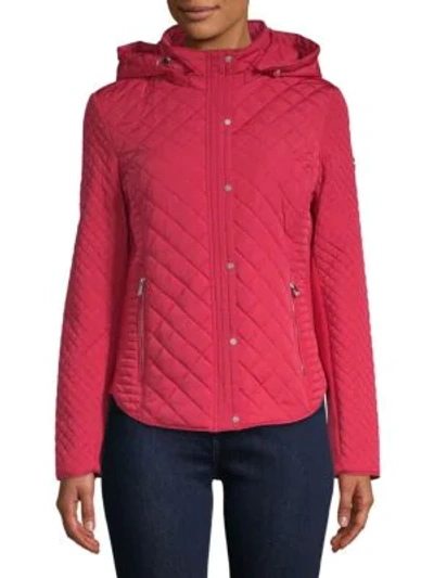 Shop Calvin Klein Quilted Hooded Jacket In Berry