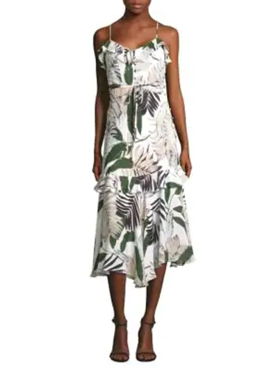 Shop Milly Silk Sleeveless Tropical-print Dress In White Multi