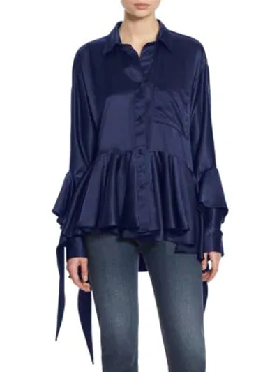 Shop Each X Other Ruffled Cotton Shirt In Navy