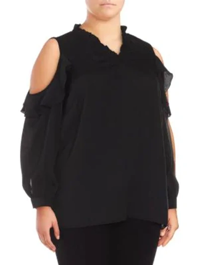 Shop Love Scarlett Plus Ruffle Cold-shoulder Top In Black