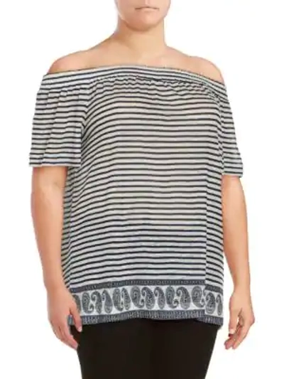 Shop Vince Camuto Plus Size Striped Off-the-shoulder Top In New Ivory