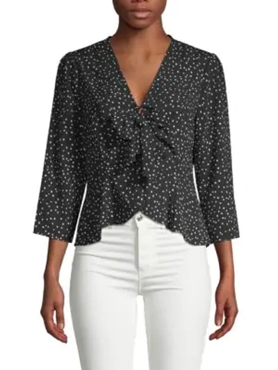 Shop 19 Cooper Three-quarter Sleeve Self-tie Top In Black Dot