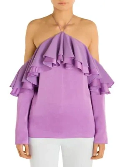 Shop Emilio Pucci Off-the-shoulder Ruffle Blouse In Violet