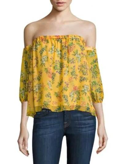Shop Ella Moss Poetic Garden Silk Off-the-shoulder Top In Mustard
