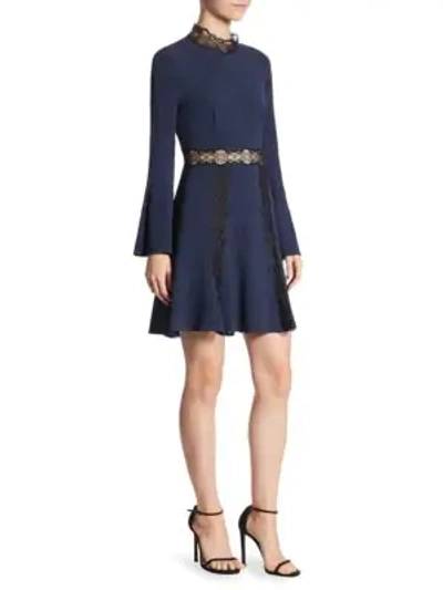 Shop Jonathan Simkhai Lace-trimmed Mockneck Dress In Midnight Blue