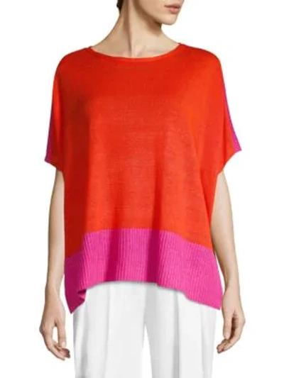 Shop Eileen Fisher Linen Colorblock Top In Hot Red
