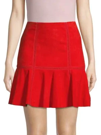 Shop Alice And Olivia Delma Suede-flounce Hem Mini Skirt In Poppy