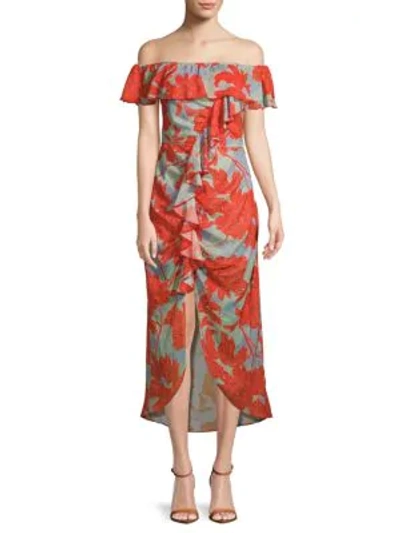 Shop Red Carter Serafina Off-the-shoulder Midi Dress In Floral