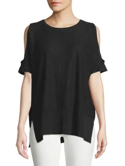 Shop Donna Karan Cold-shoulder Linen Sweater In Black