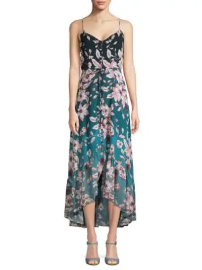 Shop Nanette Lepore Floral Spaghetti-strap Hi-lo Dress In Moon Bloom