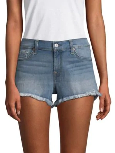 Shop 7 For All Mankind Frayed Denim Cut-off Shorts In Bright Palms