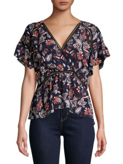 Shop Ella Moss Crossover Printed Blouse In Navy Print