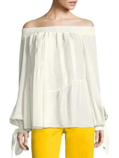 Shop Derek Lam Silk Shirred Blouse In Silk White