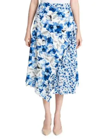 Shop Calvin Klein Floral Ruffled Handkerchief Midi Skirt In Regatta Blue