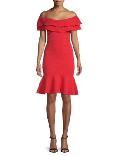 Shop Milly Knit Flounce Dress In Poppy