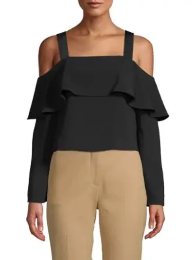 Shop Ramy Brook Anastasia Ruffle Cold-shoulder Top In Black