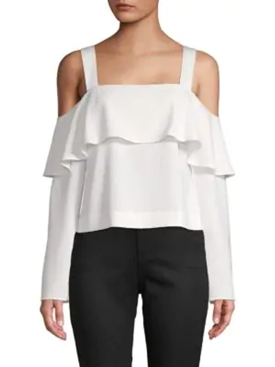 Shop Ramy Brook Anastasia Ruffle Cold-shoulder Top In Ivory