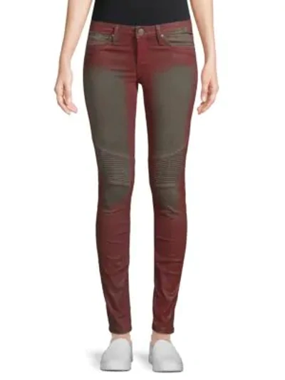 Shop Robin's Jean Button Fly Motorcycle Jeans In Olive Red