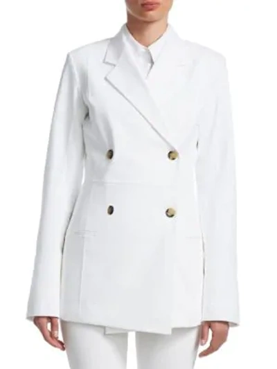 Shop Helmut Lang Double-breasted Cotton-blend Blazer In Optic White