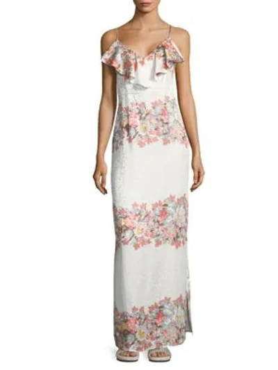 Shop Lpa Floral-print Silk Dress In White