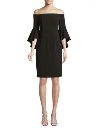 Shop Calvin Klein Off-the-shoulder Ruffled Bell-sleeve Dress In Black