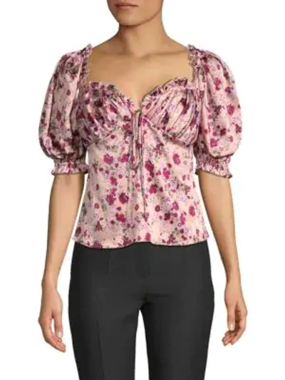 Shop Ronny Kobo Daisha Floral Stretch-silk Top In Dusty Rose Multi