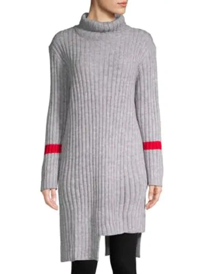 Shop Avantlook Asymmetric Turtleneck Sweater Dress In Grey