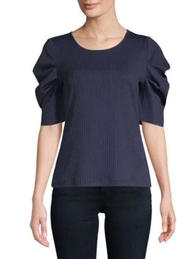 Shop Vince Camuto Textured Draped-sleeve Top In Night Sky