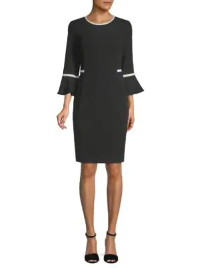 Shop Calvin Klein Two-tone Bell-sleeve Sheath Dress In Black Cream